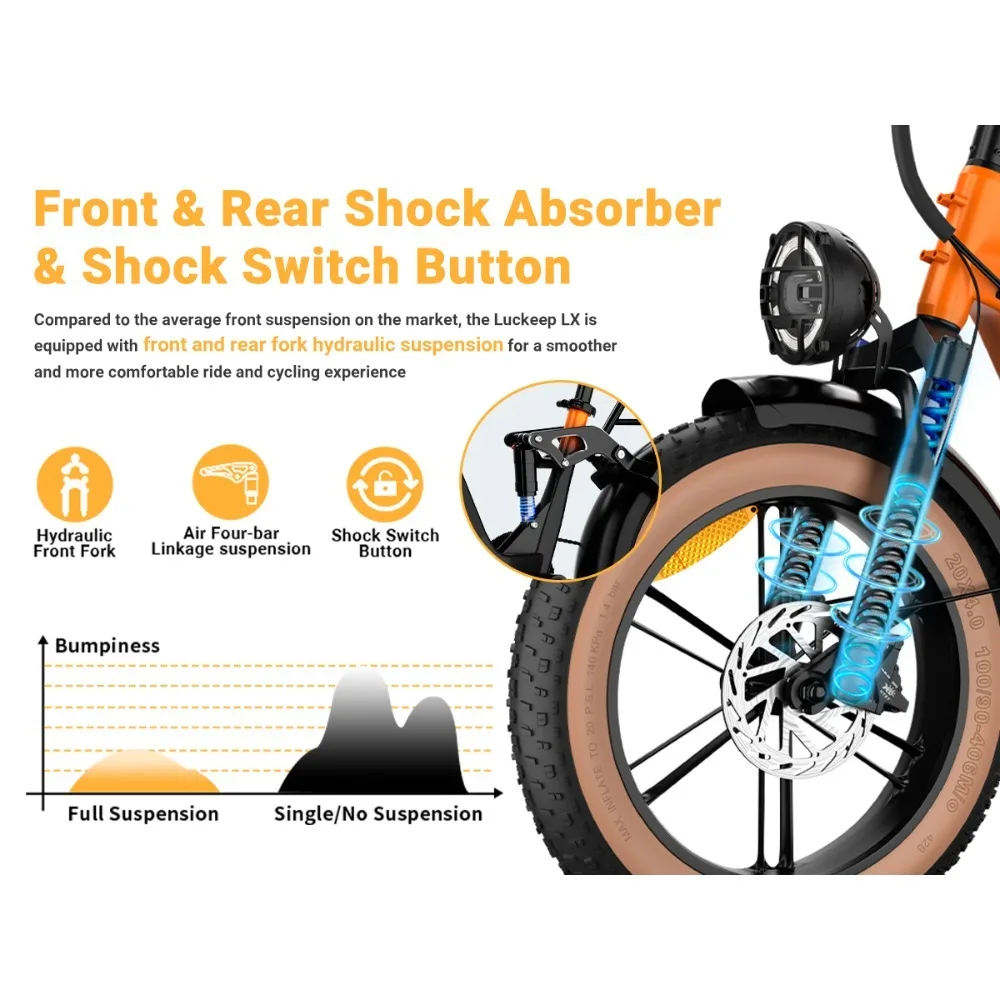 Электрический велосипед Luckeep X3, 750 Вт, 48 В, 20 Ач, четырехзвенная подвеска, электрический велосипед, 20*3,0 дюйма, управление через приложение для шин и разблокировка NFC, электрический велосипед