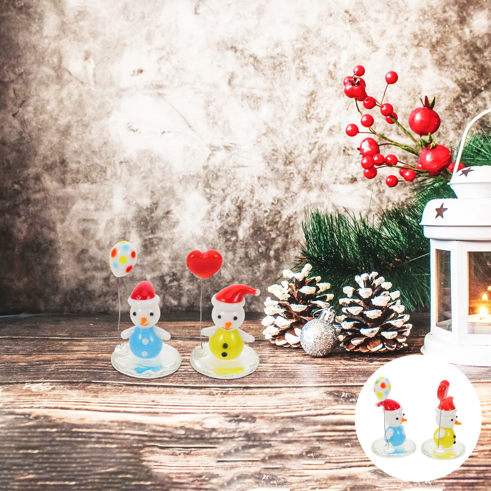 

2Pcs Christmas Glass Snowman Balloon Ornament Festive Holiday Desktop Tabletop Decoration Snowman Glass Ornaments