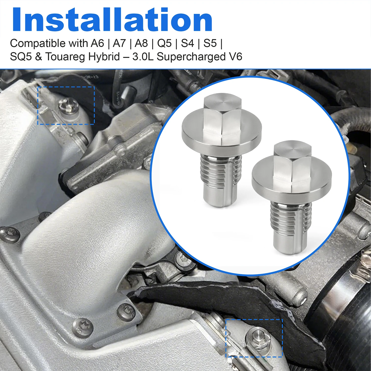 Imagen 6: Kit de tornillos de purga de compresor de acero inoxidable para Audi A6 A7 A8 Q5 S4 S5 SQ5 Touareg Hybrid 3.0T V6 - Reemplaza 06E127535B