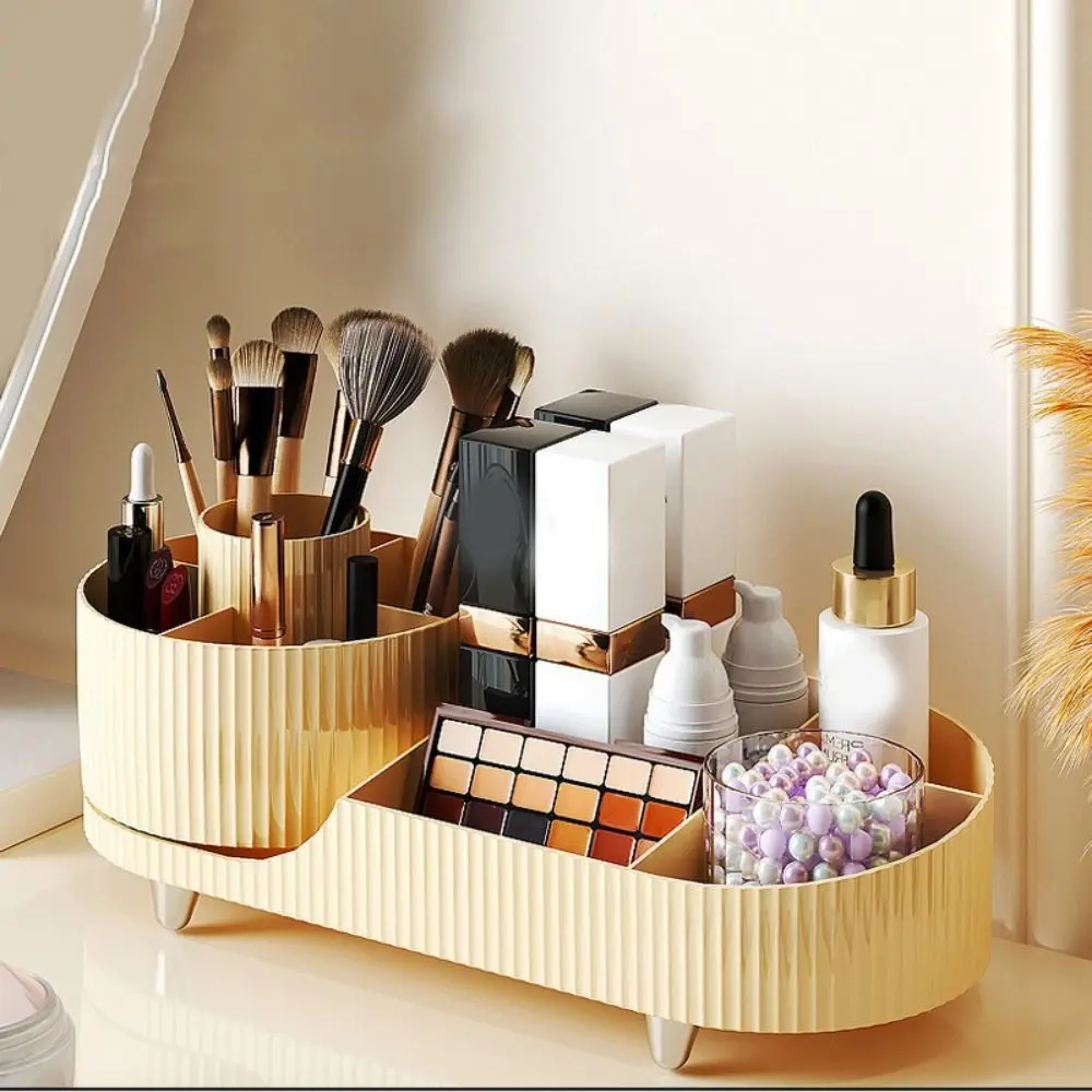

Plastic 360°Rotating Cosmetics Storage Box Large Capacity Space Saving Cosmetic Display Case Anti-slip Makeup Brush Holder