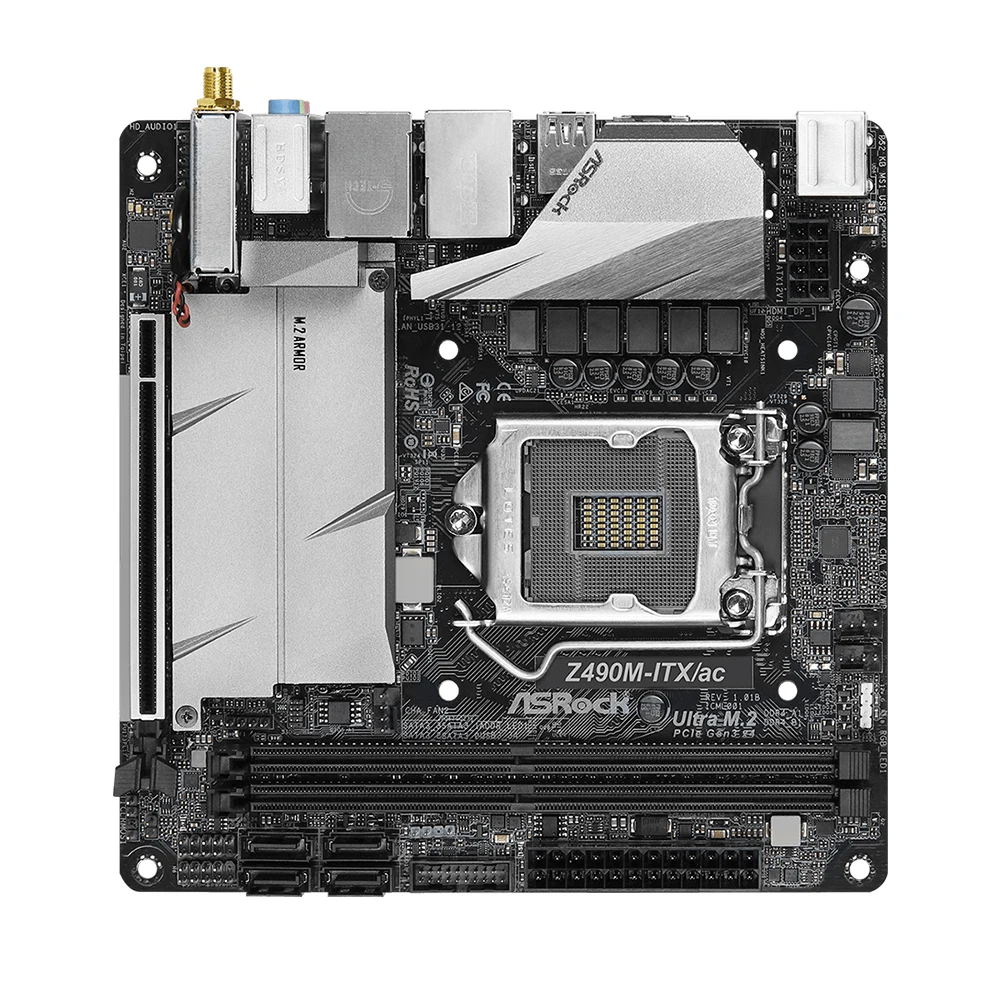 Imagem -04 - Asrock-placa-mãe Z490m-itx ac Lga1200 Suporte I910900k I7-10700 I5-10600kf I5-10400f I5-10400f Cpu Ddr4 4400mhz Nvme M.2 Hdmi