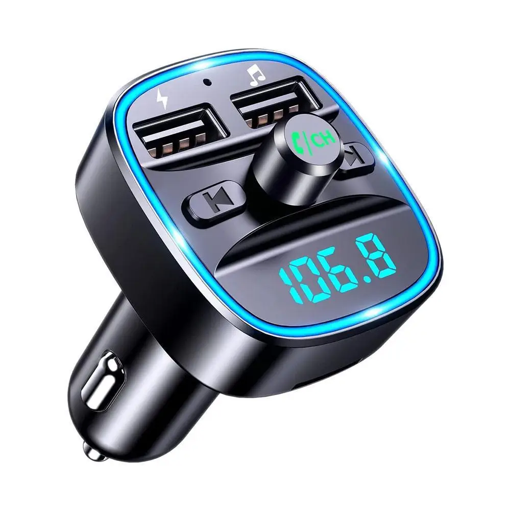 

Bluetooth 5.0 Dual USB Port Charging Hands-free Calling Blue LED Light Fast Charging FM Transmitter Car Adapter Car Accessories