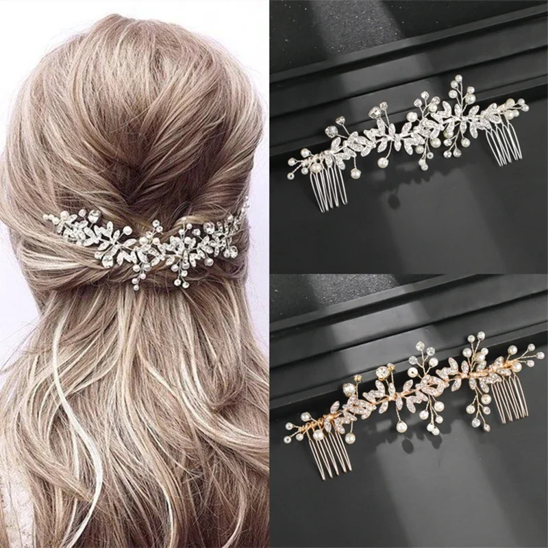 

Wedding Pearl Leaf Crystal Hair Comb Hairpin Headband Tiara For Women Bride Queen Party Wedding Bridal Hair Accessories Jewelry