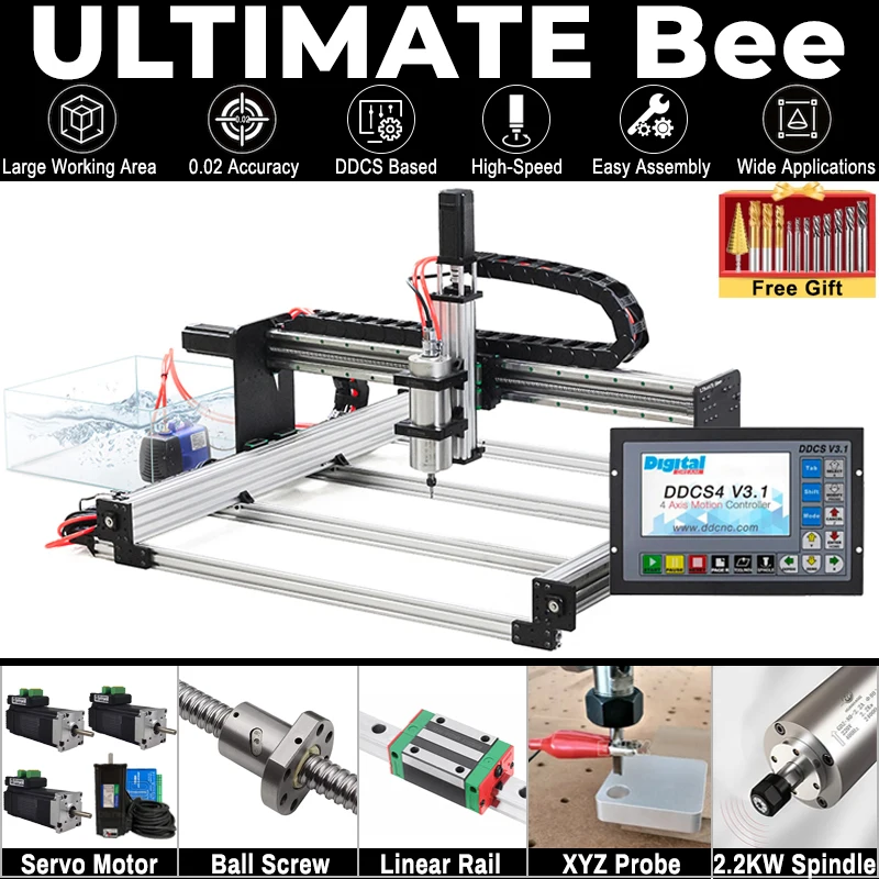 20% OFF BulkMan3D ULTIMATE Bee CNC Machine Full Kit – DDCS4 V3.1 4-Axis DIY Milling Engraver for Cutting Wood, Aluminum, Acrylic