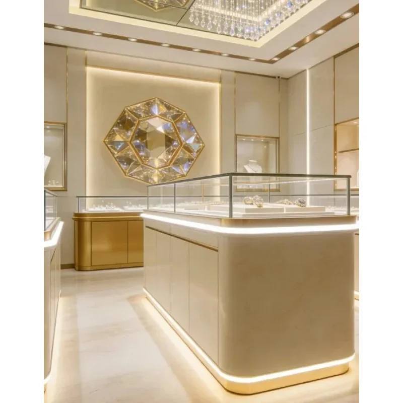 

custom.Luxury Jewelry Store Display Showcase Sale Display Cabinet Jewels Mall Counter Jewelry Kiosk Tempered Glass Jewelry C