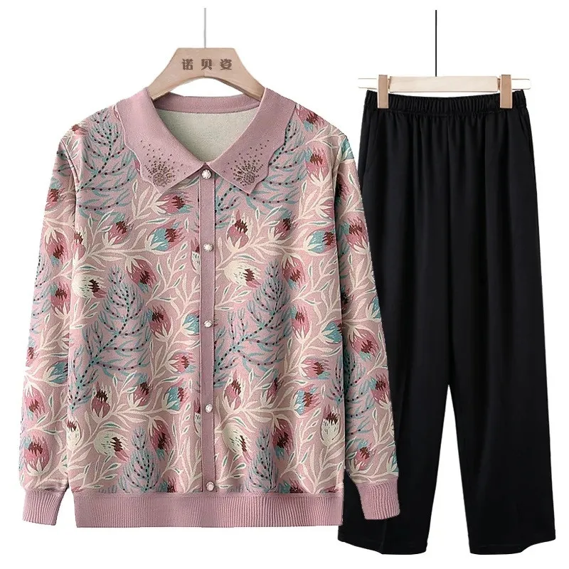 

Women's Blouse Lapel Single/Two-piece T-shirt Middle-aged Elderly Set 2025 Spring Autumn Female Fashion Bottoming Shirt Suit