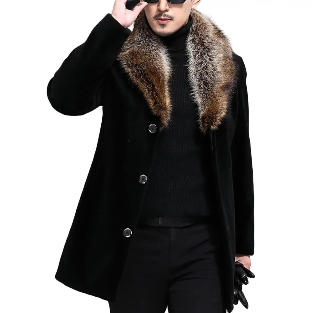 

Plus Size Men Woolen Coat Faux Fur Collar Thicken Slim Coldproof Top Outwear Autumn Winter Windbreaker Jacket