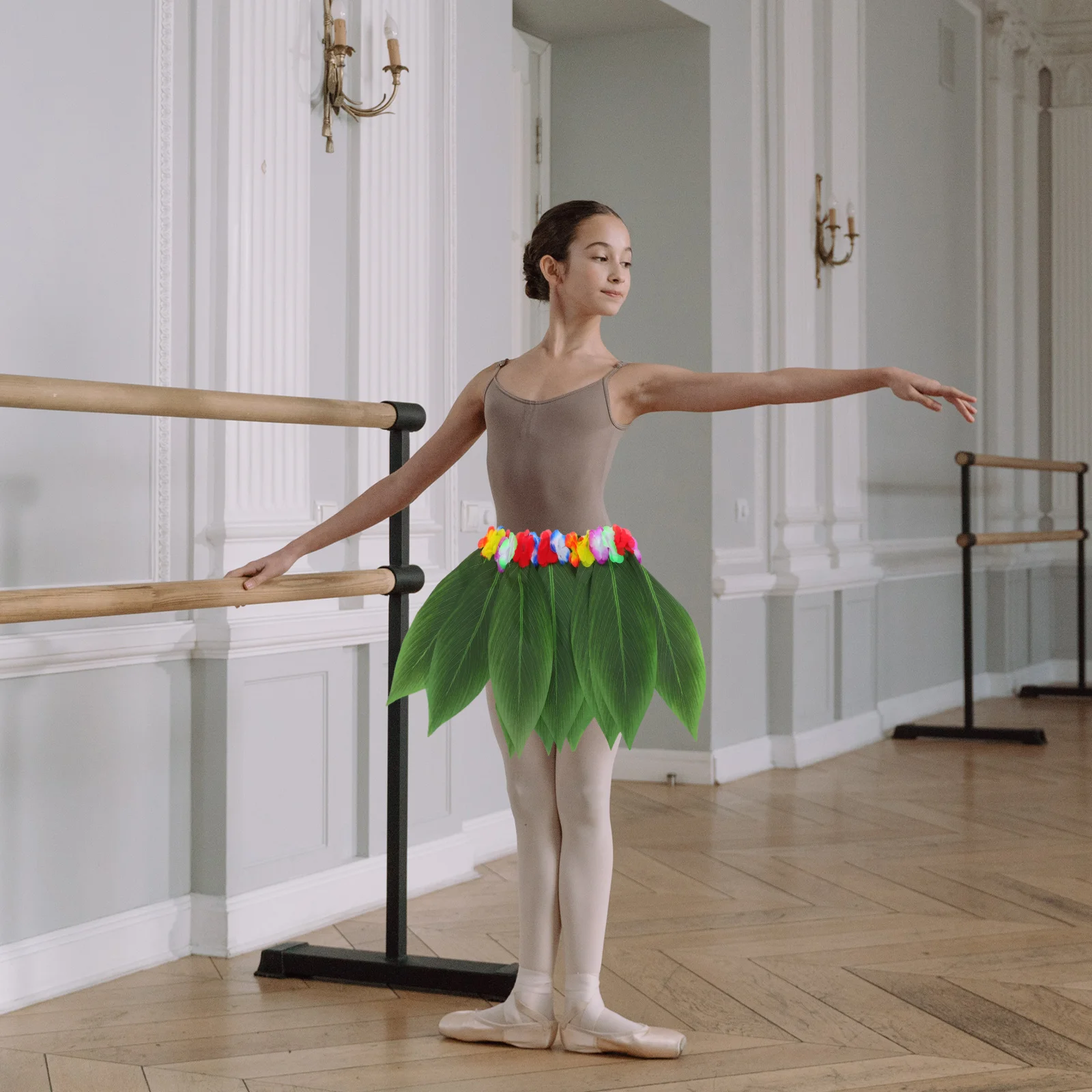 

1 set 1 Set Tropical Party Costume: Hawaiian Leaf Skirt Flower Garland Set For Women Beach Theme Outfit Summer Festival Luau