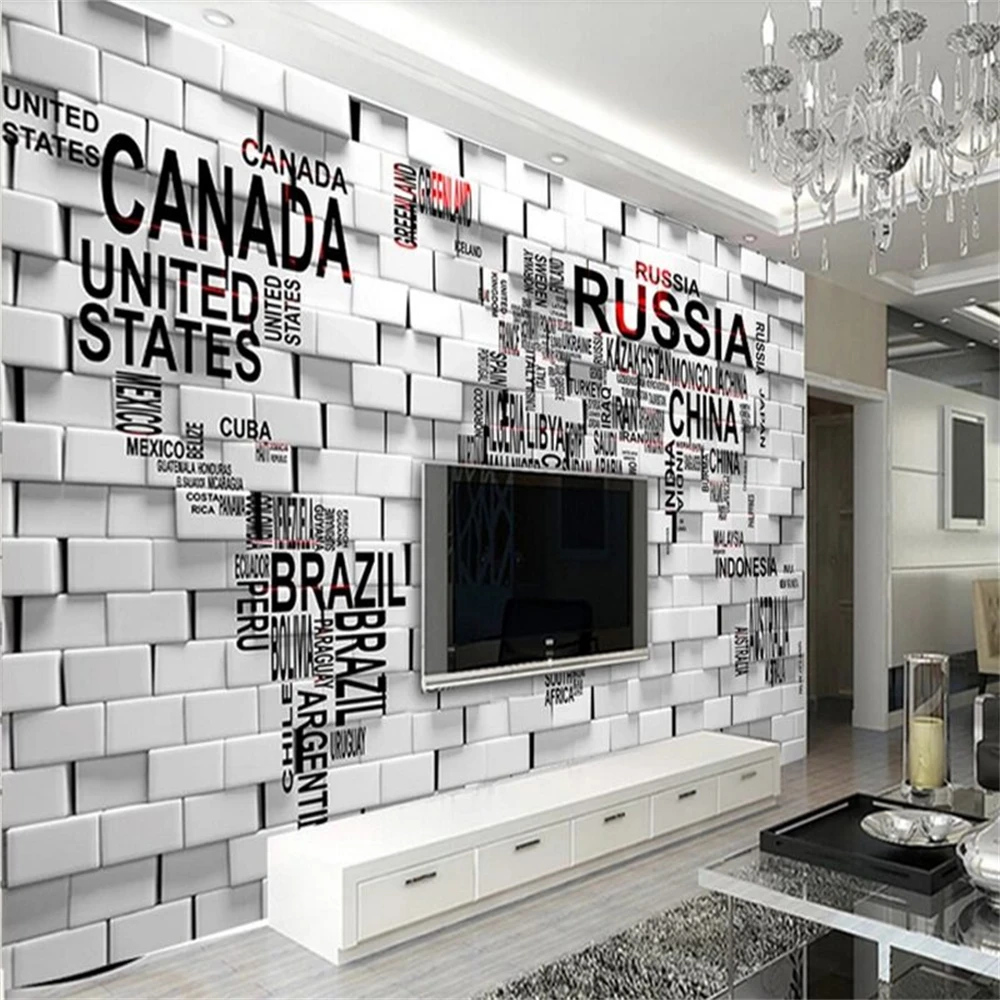 custom Wallpaper Mural Wall Sticker Retro Make Old Letter Map TV Background Wall papel de parede art wallpaper for walls 3 d