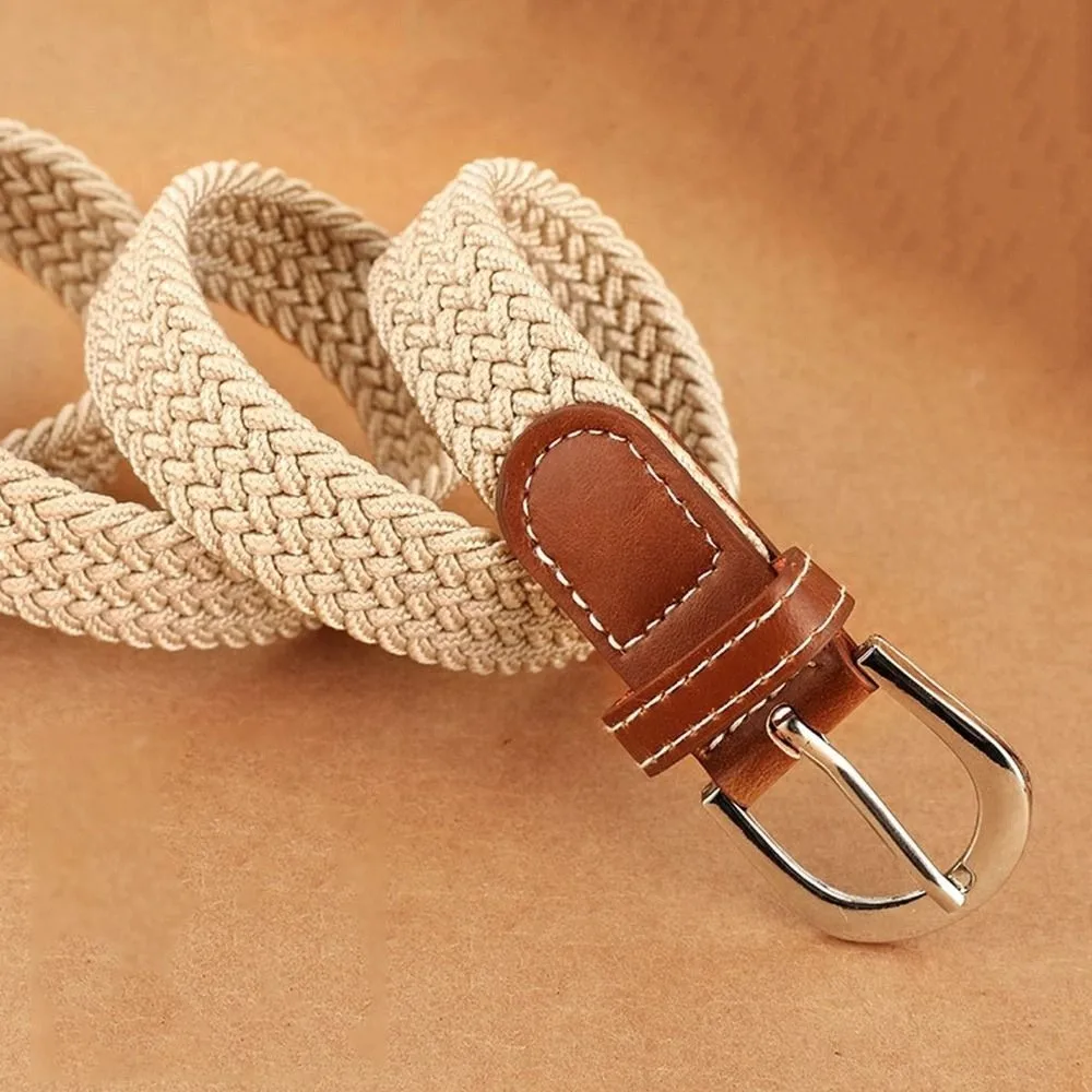 Multicolored Canvas Woven Belt Knitted Thin Adjustable Elastic Waistband Punch Free No Holes Stretch Waist Belts Jeans