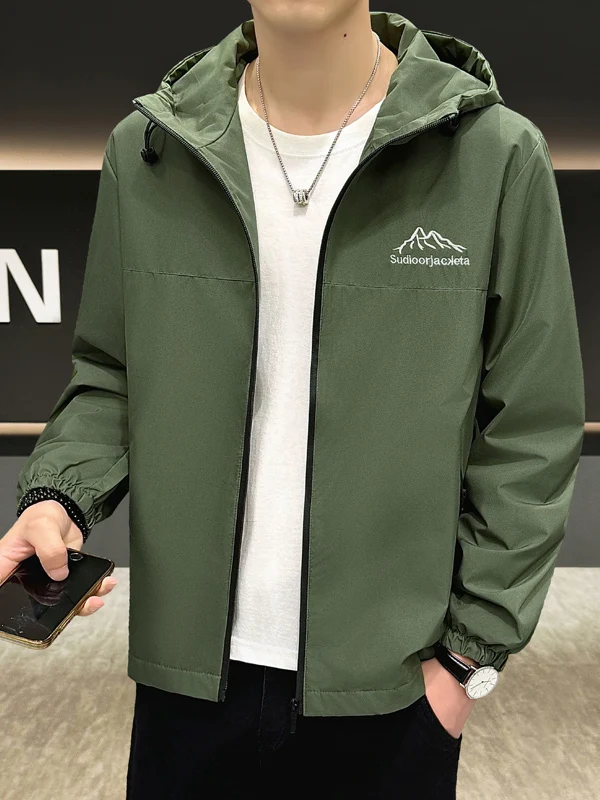 

Waterproof Spring Autumn Men's Jacket Casual Thin Loose Polyester Fabric Hooded Coat Windproof Multi-purpose Lightweight Men'...