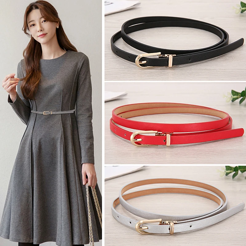 

Retro Belt For Women High Quality Metal Buckle Matching Female Dress Jeans Adjustable Waistband PU Needle Buckle Thin Waistband