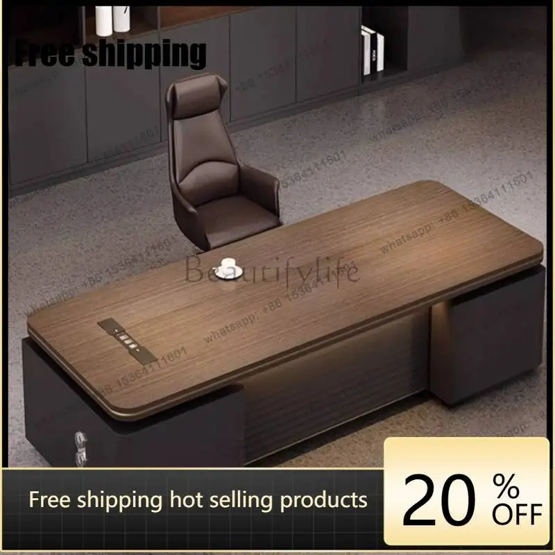 zj.Strong Brown Office Desks Storage Vintage Deep Luxury Large Office Desks Modern Drawers Study Escritorio Work Station Table