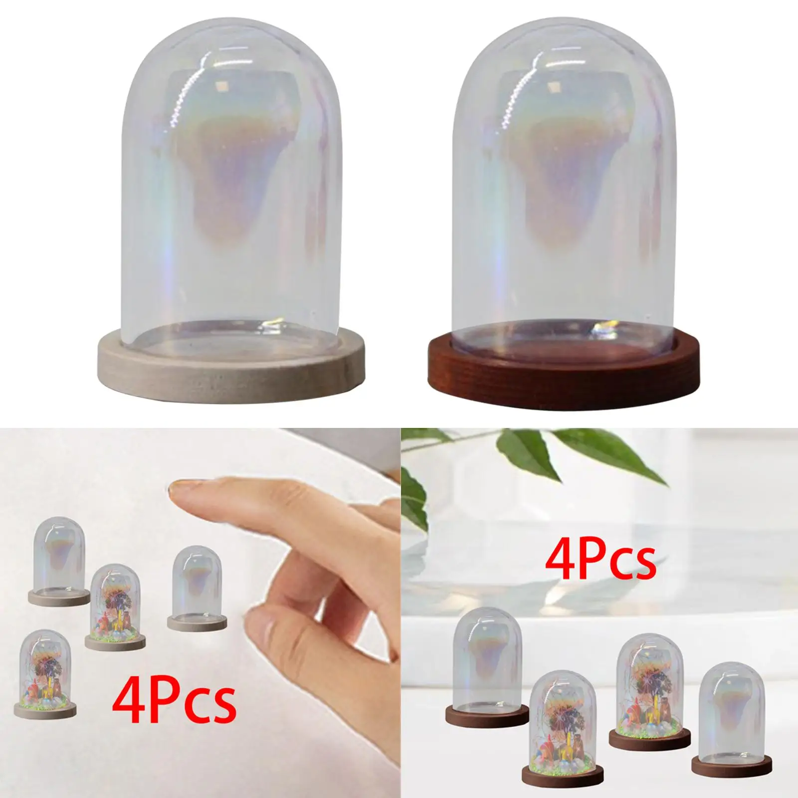 4 Pieces Clear Glass Cloche Dome Flower Vase Mini Dome Cover Shade Cloche Bell Jar Case for Garden Wedding Home Ornament