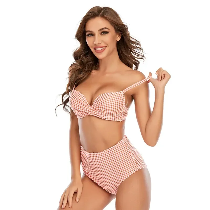 Biquíni de cintura alta 2024 push up maiô de duas peças impressão tankini feminino sexy com decote em v suspender maiô verão praia monokini
