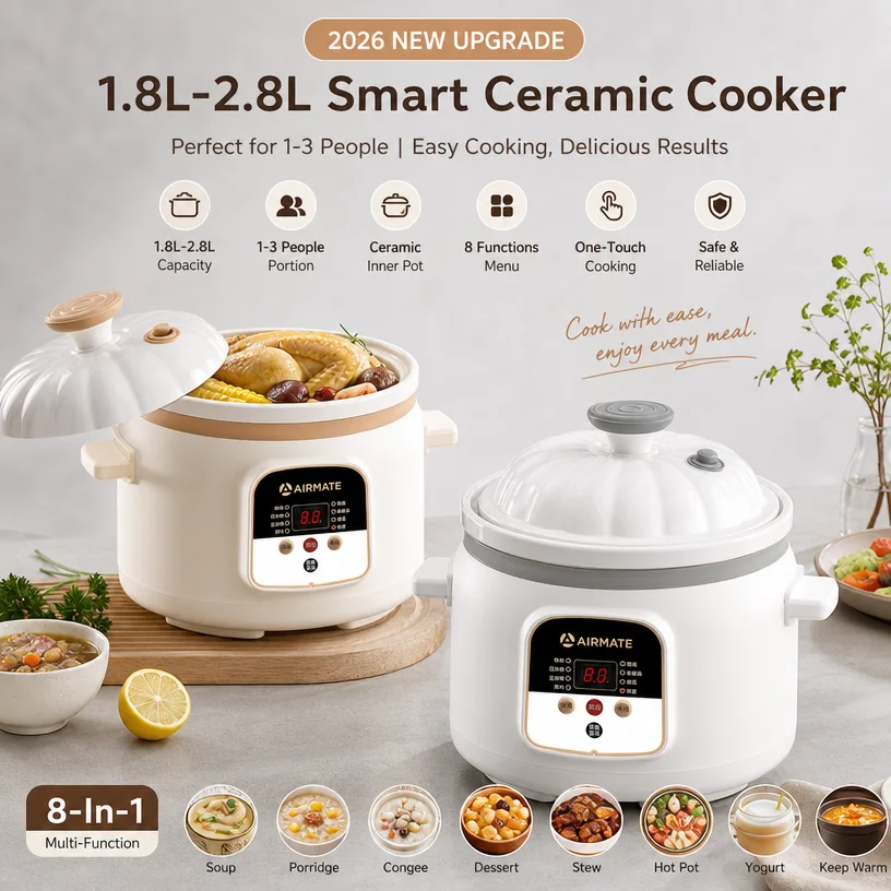 2026 New Upgrade Airmate Multifunctional Automatic Micro Pressure Electric Stew Pot With Ceramic Lid For Home Soup Congee Baby F