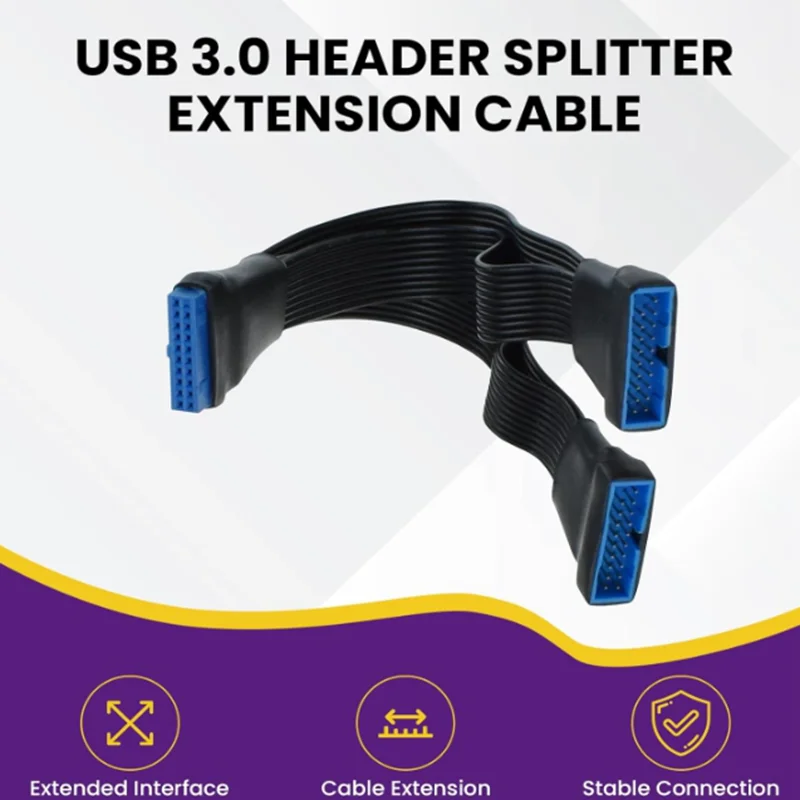 USB 3.0 Header Splitter Extension Cable, 19/20 Pin 1 to 2 Y Internal Hub Splitter, Internal Adapter DIY-Cable for Motherboard