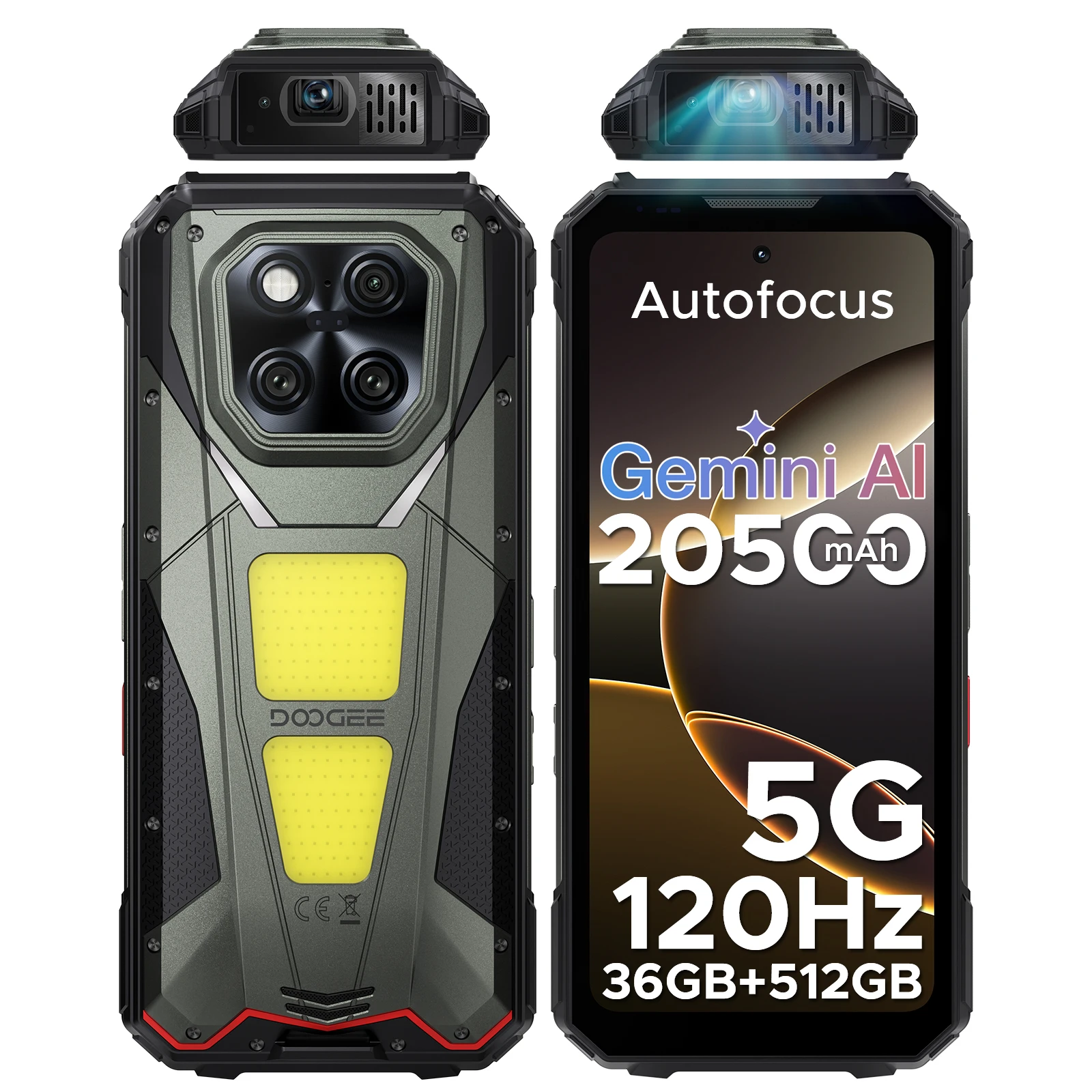 DOOGEE V Max Play Projector Robuuste Telefoon 20500mAh Batterij 1200LM Dubbele Campinglampen 36GB RAM (16+20) 512GB ROM NFC Mobiele telefoon