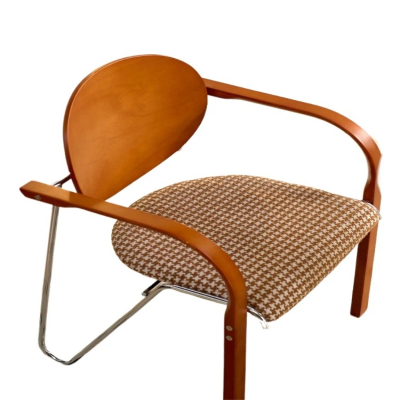 

Retro dining chair for home use, thousand bird grid light luxury medium antique solid wood armchair