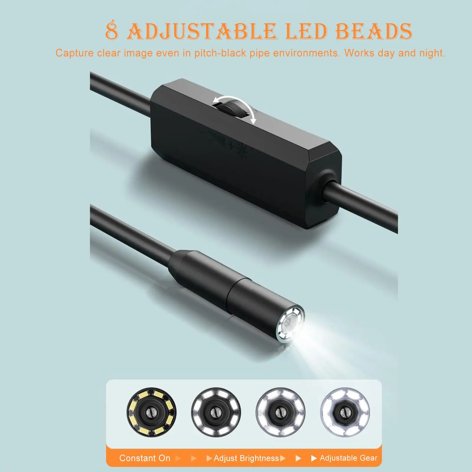 كاميرا المنظار للهاتف المحمول عالية الوضوح مع 8 أضواء LED كاميرا أنبوبية شبه صلبة لخط أنابيب إصلاح السيارات للهاتف #6