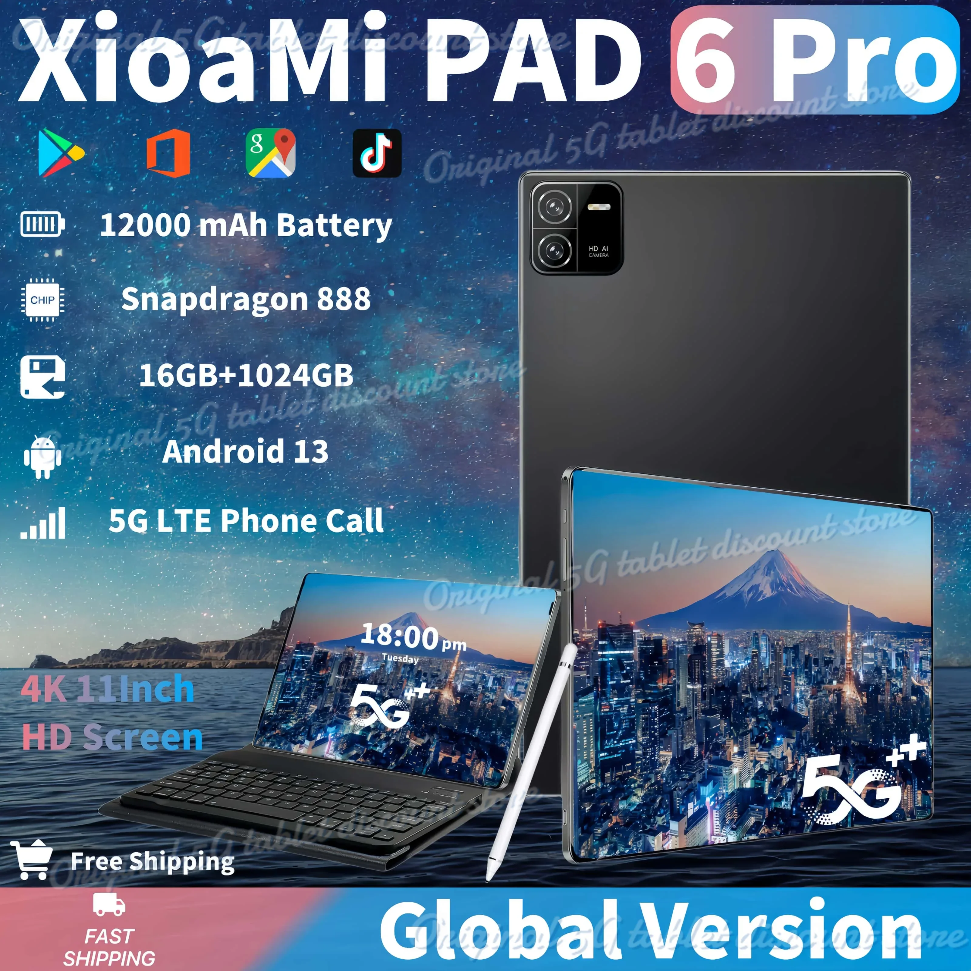 New Original Tablet Pad 6 PRO Global Version Snapdrago 888 Tablet  Android 13 RAM 16GB ROM 1T 11 Inch 4K 5G Dual SIM WiFi Mi Tab