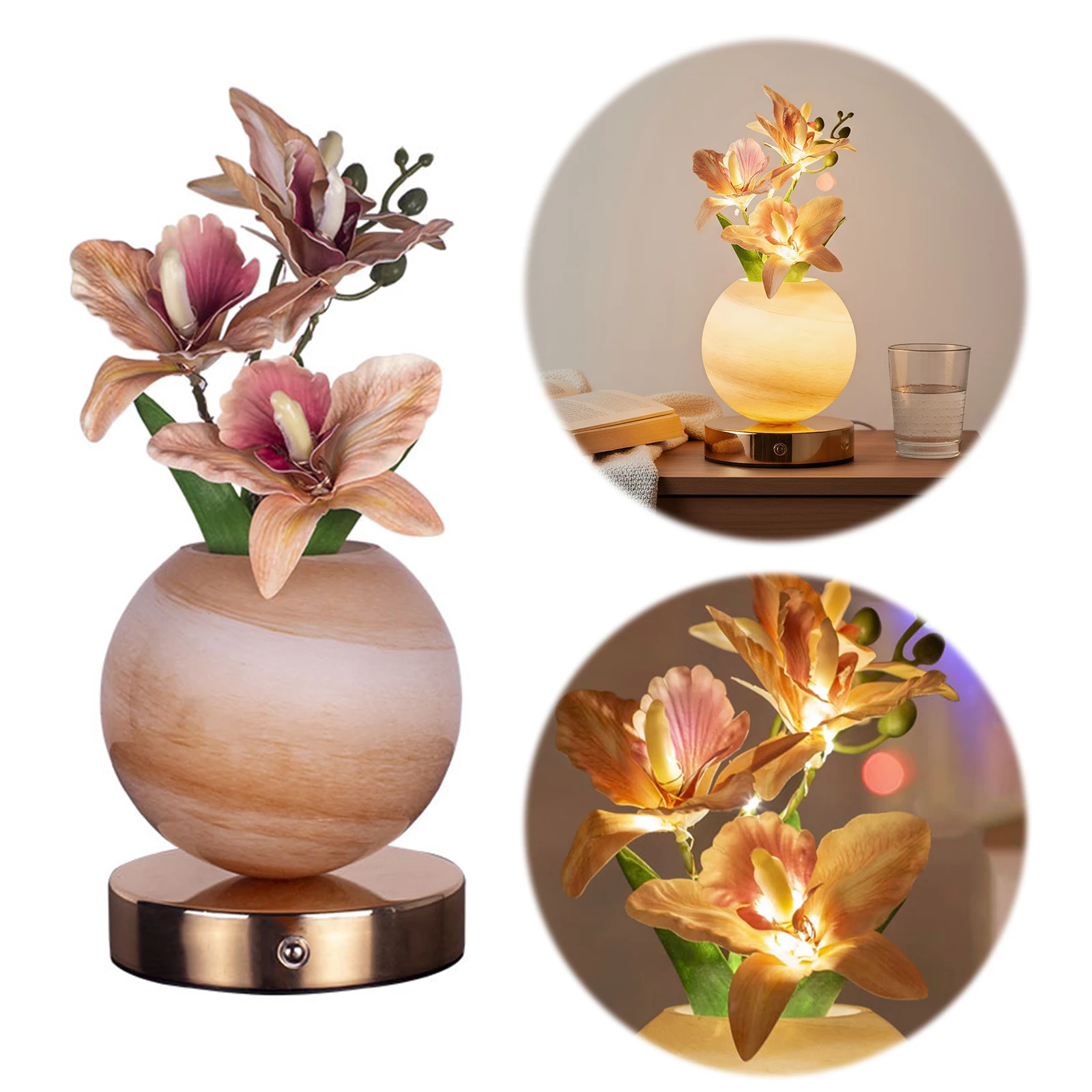 

Цветочная настольная лампа с затемнением, искусственный цветок с вазой, лампа, светодиодный настольный декоративный пейзажный светильник для фестиваля, вечеринки, домашнего декора