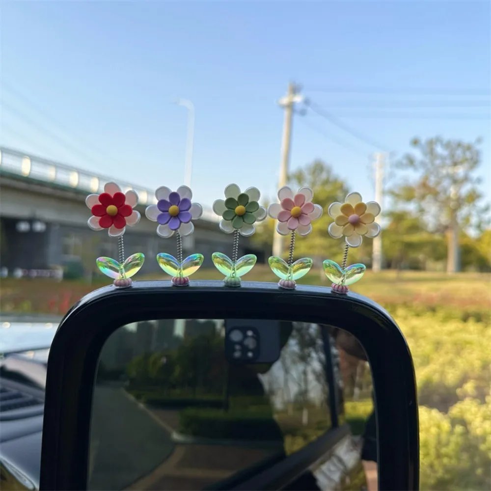 5pcs Auto Accessories Chrysanthemums Car Dance Toys Candy Color Resin Car Dashboard Decoration Cartoon Shaking Flower Ornaments