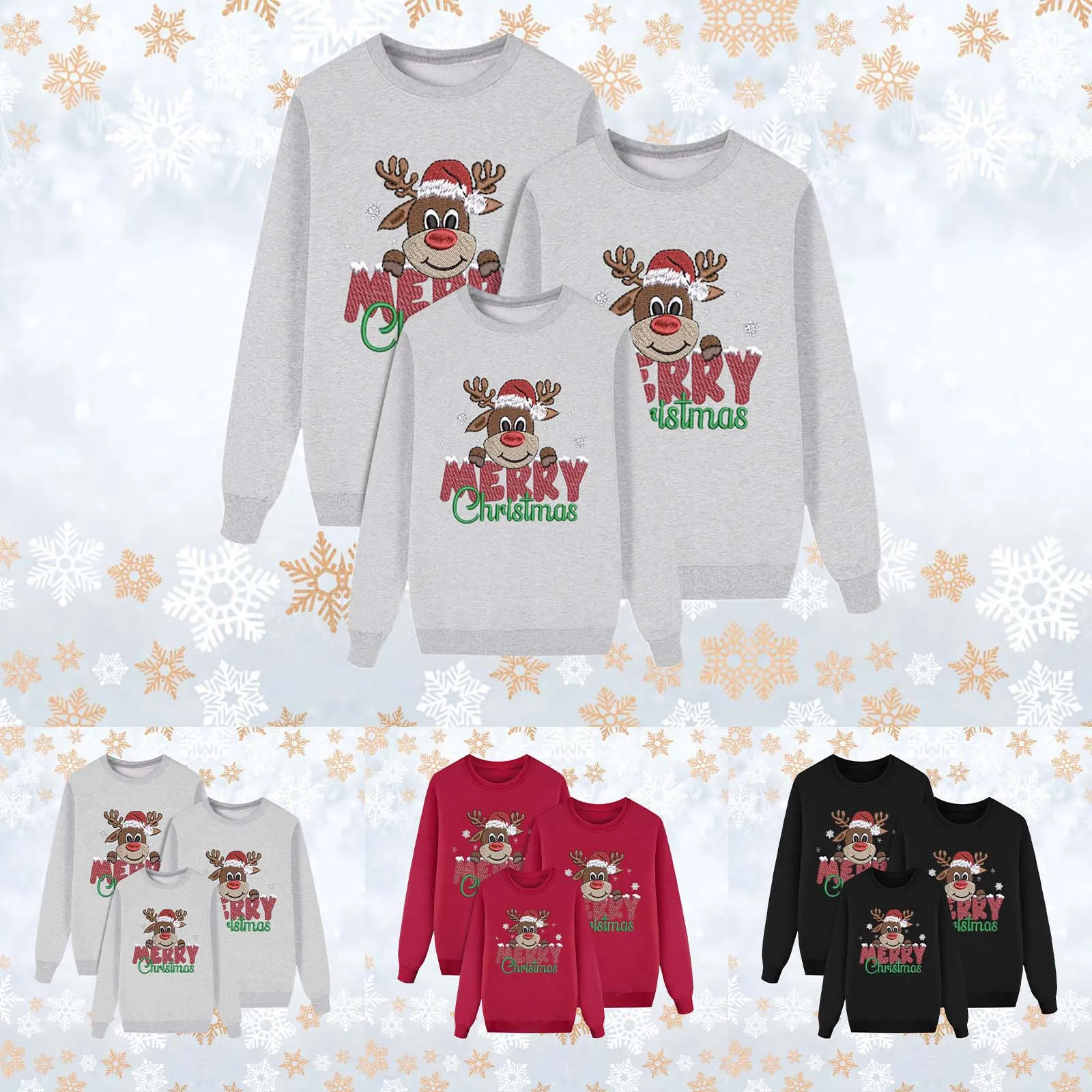 Christmas Reindeer Print Matching Sweatshirt Family Round Neck Long Sleeve Clothes Pajamas Christmas Matching Pajamas Xmas Look