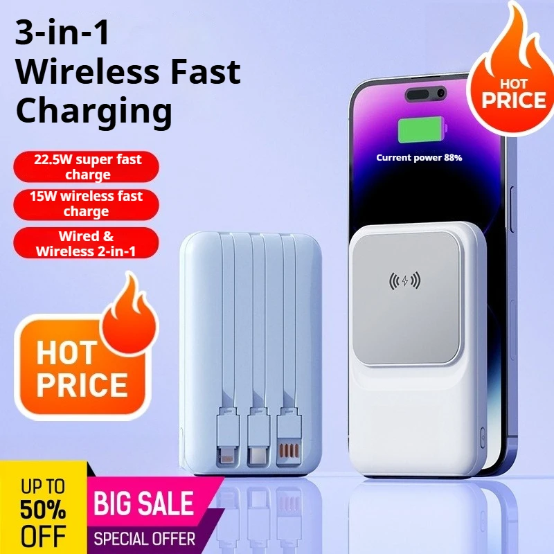 

New mini magnetic built-in cable power bank with super fast charging 22.5W fast charging, lightweight and compact mobile phone