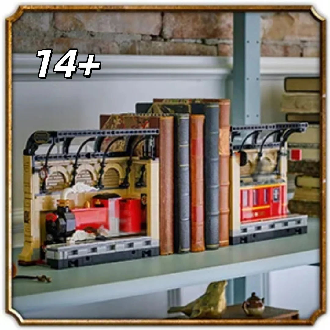 

Bookshelf scene train assembly building blocks holiday gifts desktop decorations adult education assembly toy decoration