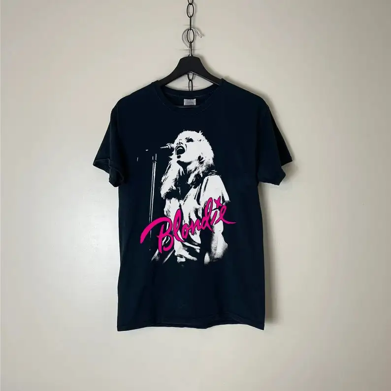 

Blondie Mic Fitted Jersey On Stage Vintage 80s TShirt, Blondie 1977 Direct From New York City Retro tshirt,Debbie Harry Paralle