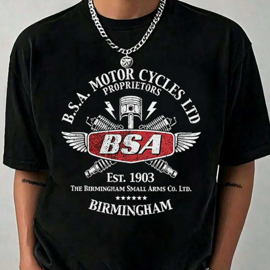 2026 Men's Oversized T Shirt Retro Motorcycle Machinery Graphic Print Short Sleeve Cotton Unisex Tee