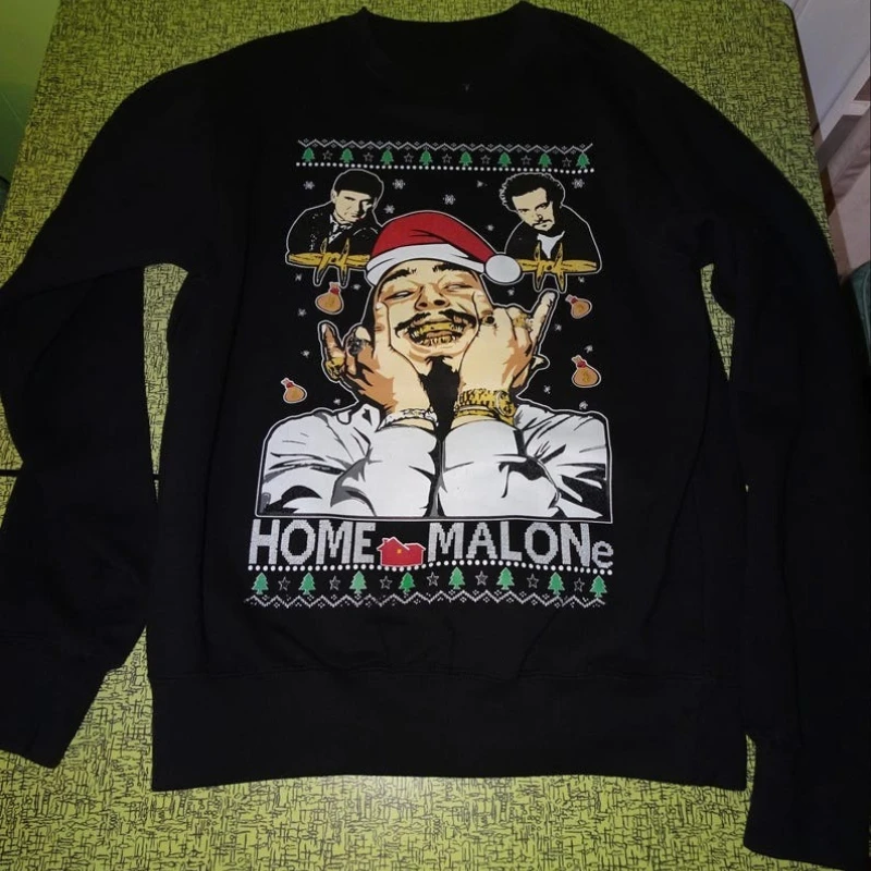Vintage Post Malone Ugly Christmas Autumn and Winter Sweatshirt M Home Malone Long Sleeve Keep Warm Matching Hoodies Pullover