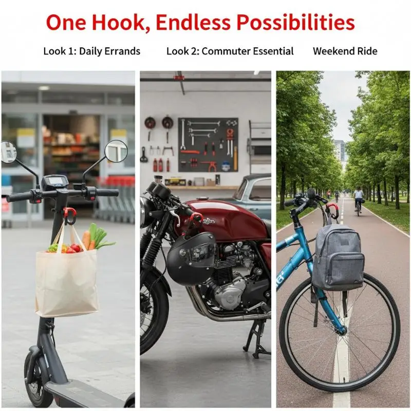 Dual Hook Alloy Motorcycle Helmet Holder Universal Mounting Heavy Duty Hanger for Commuter Bike and Scooter Safety