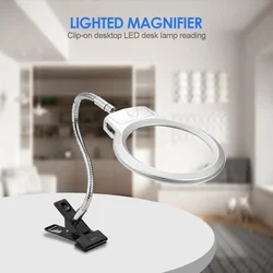 Lente d'ingrandimento Clip-on tavolo illuminato scrivania LED morsetto lampada 2x 5x lente d'ingrandimento Daimond pittura Full Round Led lente d'ingrandimento lampada in vetro