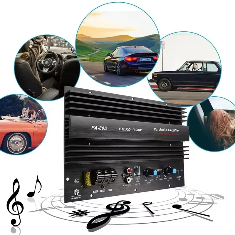 PA-80D Universal Car Amplifier Board 12V 1000W Mono Car Audio Power Amplifier Powerful Bass Subwoofers Amplifier For Car Modi