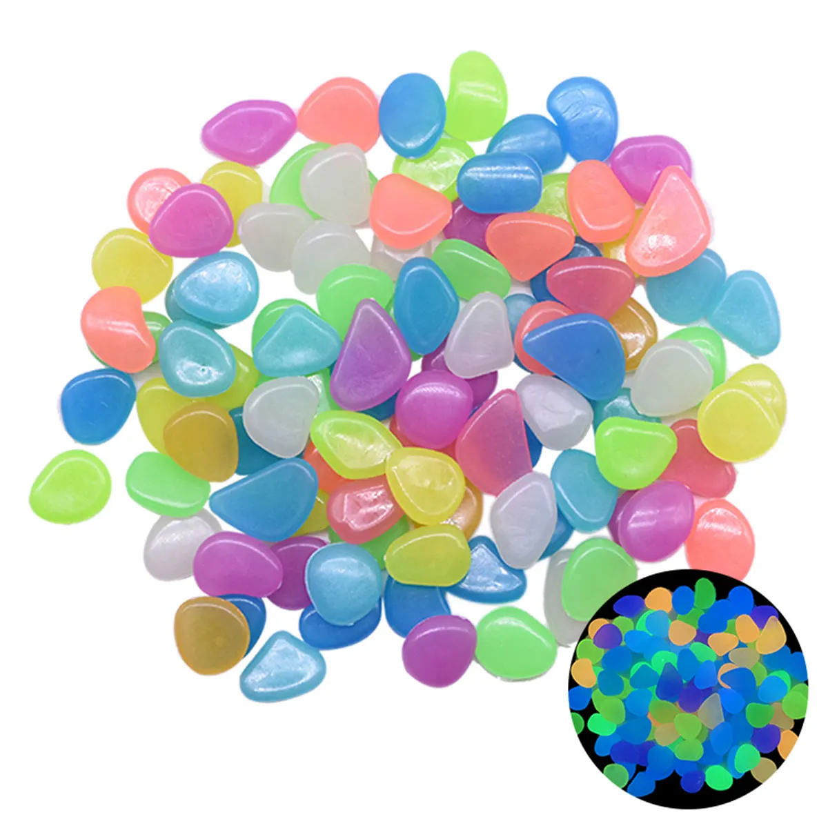 100pcs Luminous Stone Garden Pebbles Fish Tank Landscape Glow-in-the-dark Stone Decoration Fluorescent Goose Stone Cobblestones