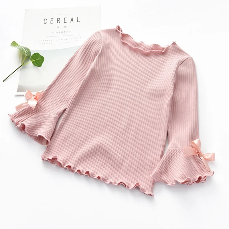 

Autumn Children's Girls Long Sleeve T-Shirt Bow Decorative Top Girls Long Sleeve Slim-Fit Base Shirt