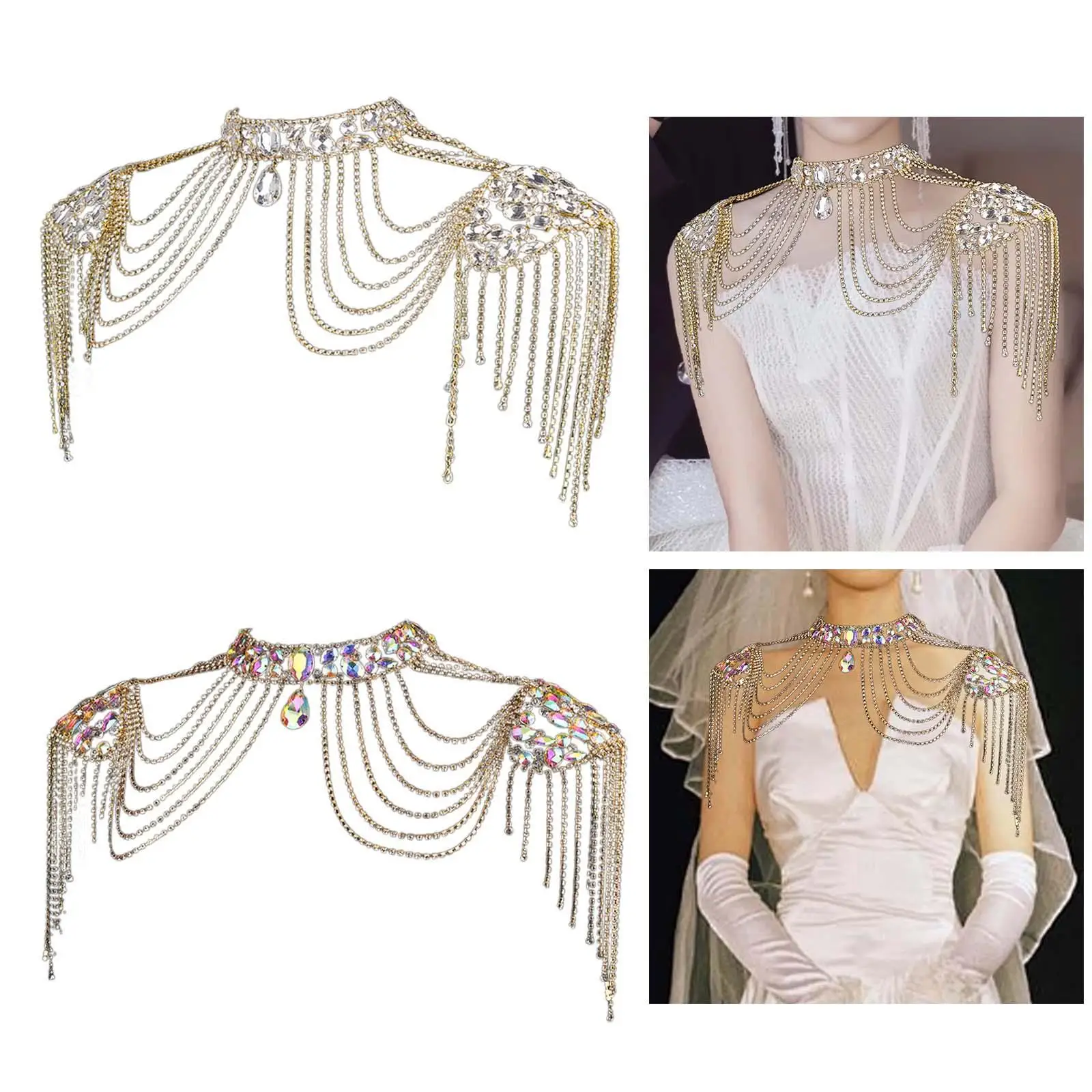 Shoulder Body Chain Multilayer Choker Necklace for Wedding Evening Party