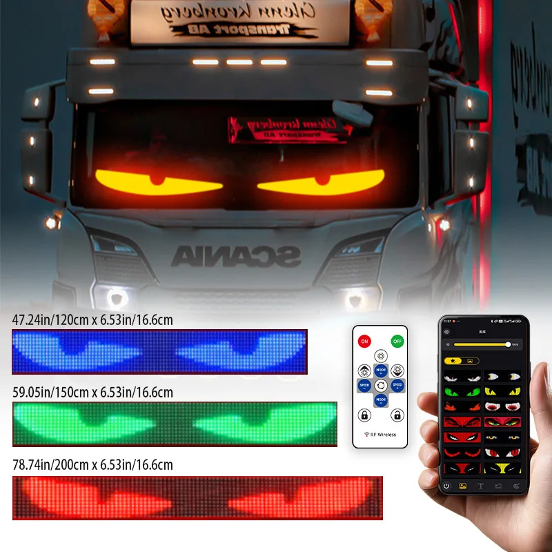 Truck Car Devil Eye LED Matrix Pixel Panel Light APP Remote Control Soft Foldable Lighting Scrolling For Board Windshield 12/24V