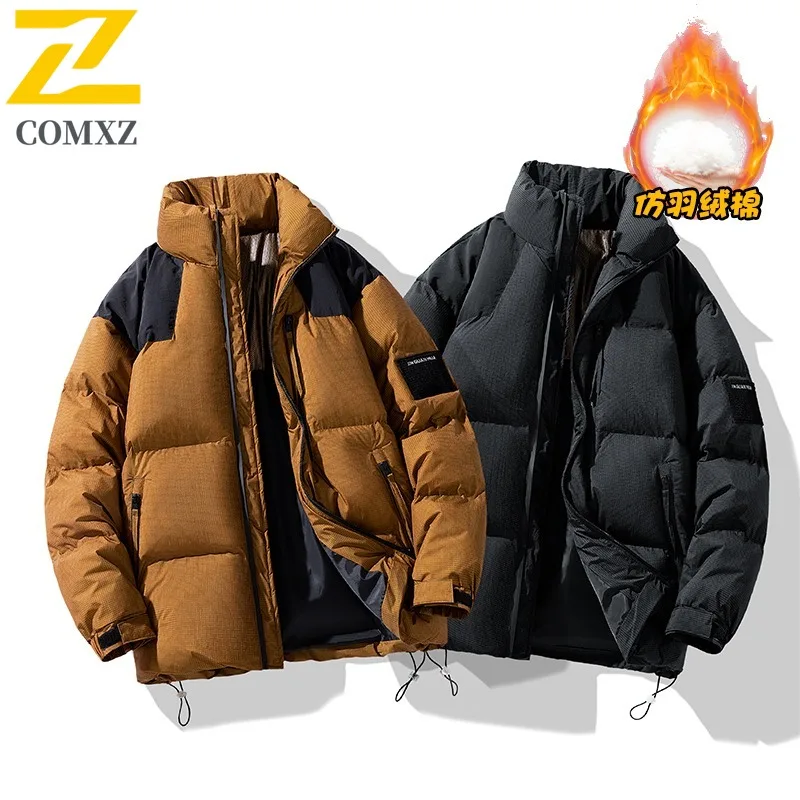 COMXZ 2025 New Autumn Winter Men Cotton Casual Padded Jacket Men Thick Quilted Puffer Stand Collar Coat lightweight windbreaker