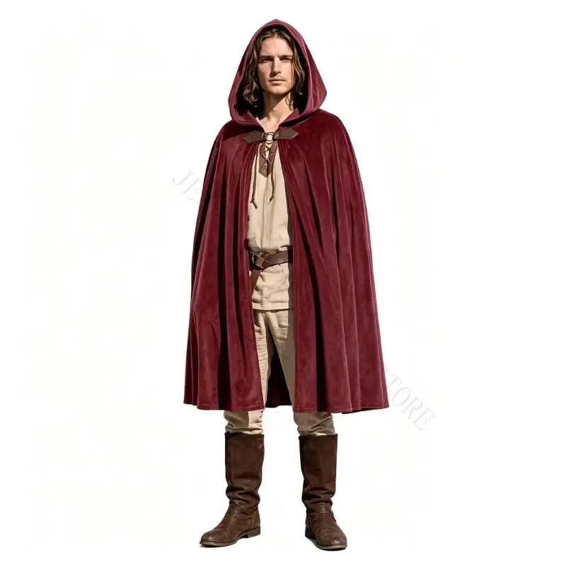 R7UF Medieval Costume Outer Layer, Long Polyester Cloak with Drawstring Tie for Adult Cosplay and Themed Photography