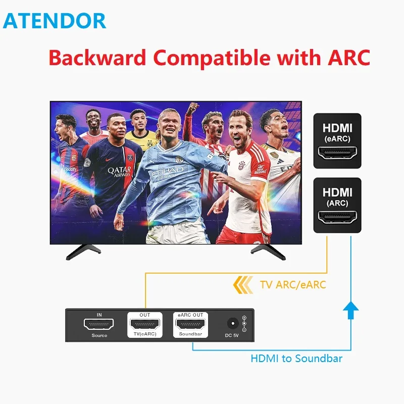 ATENDOR 8K HDMI 호환 2.1 eARC 사운드바 오디오 추출기 변환기 Sonos PS5 X-BOX 시리즈 X용 TV ARC/eARC 48Gbps 4K…