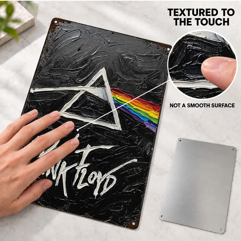 Pink Floyd Dark Side Of The Moon Printed Poster Personalized Aluminum Metal Sign Rainbow Prism Brushwork Wall Art For Bedroom