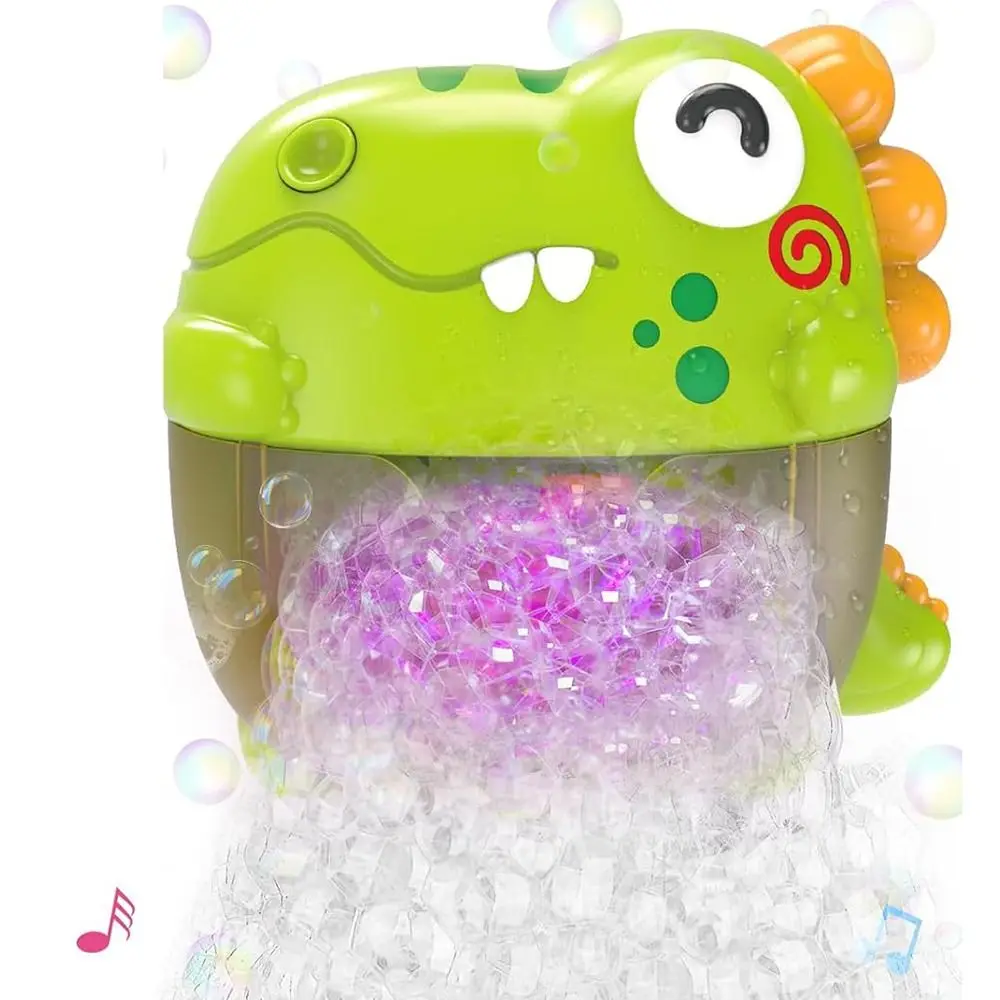 Music Dinosaur Bubble Machine 4 Lights with Suction Cup Electric Baby Bath Toys One-touch Button Stable