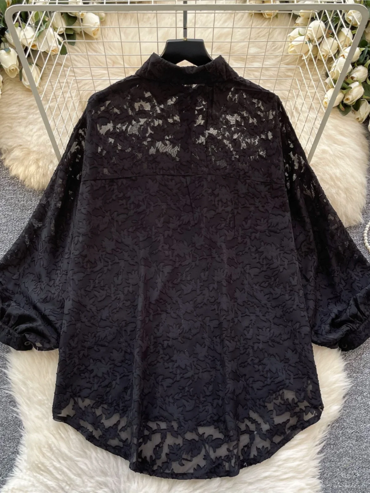 

Ele Retro Bubble Sve irt Women's Loose Embroidered Me Top Spring Faionable Commute Korean Sle Long Sve
