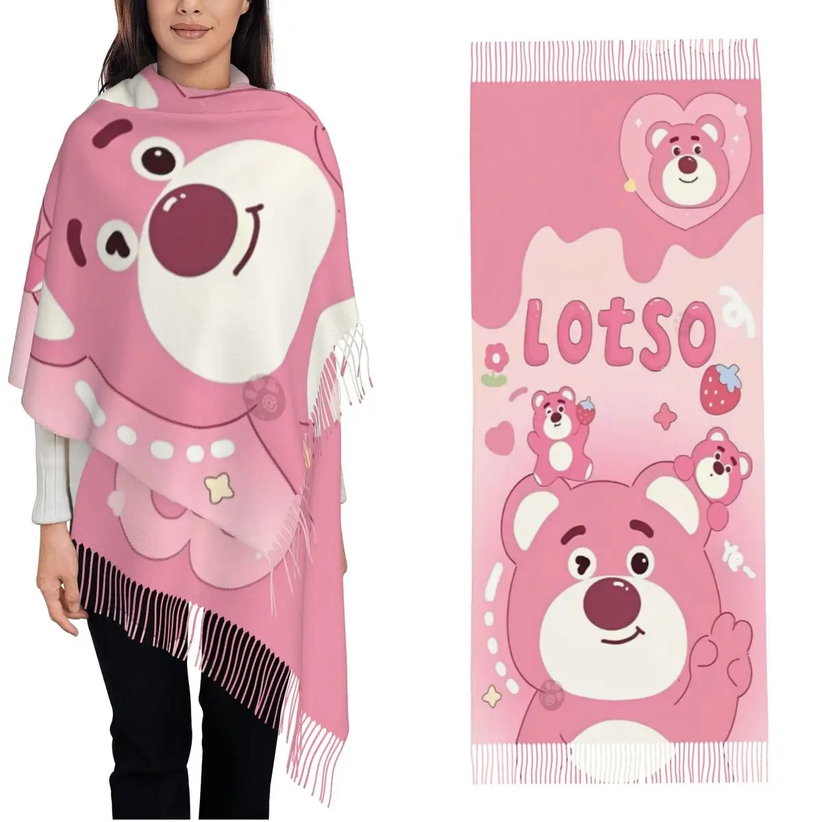 

Женский шарф Lotso Pink Bear, шали и накидки из пашмины для вечерних платьев, зимние кашемировые большие шарфы на ощупь