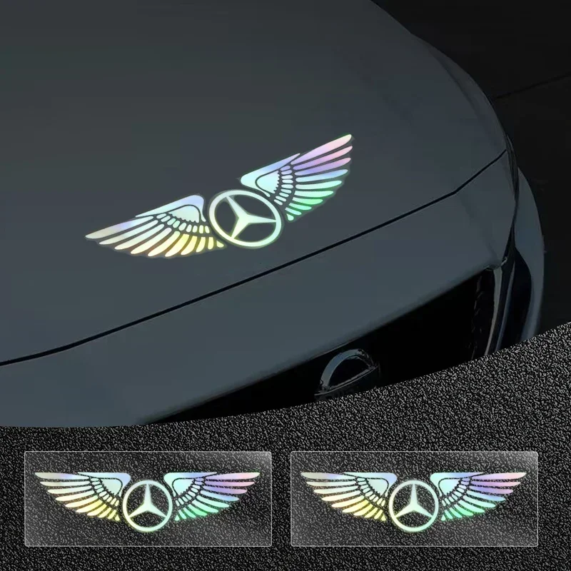 2025 For Benz AMG Car Colorful Laser Angel Wing Windshield Hood Trunk Sticker For Mercedes Benz C180 C200 C260 C300 W108 W124 W1