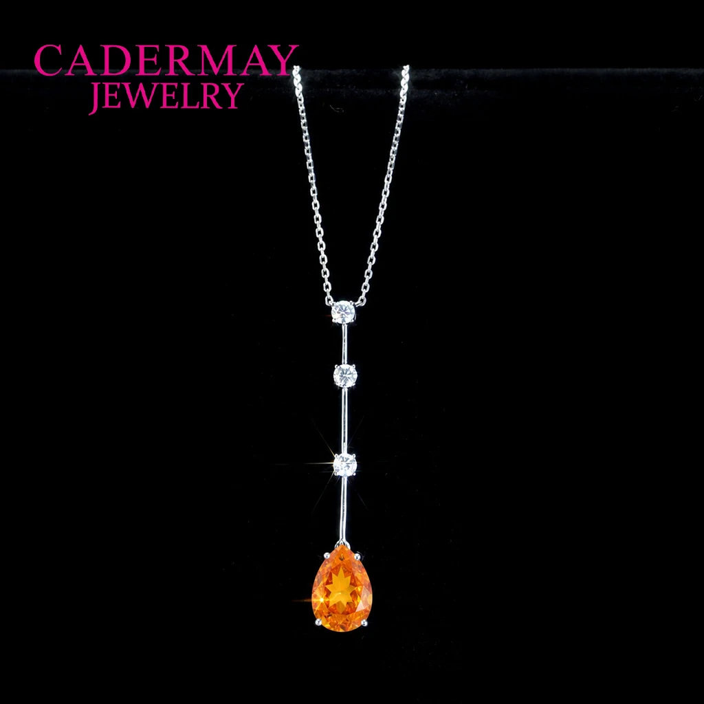 925 Silver Lab Fanta Pendant Necklace 9x13mm Pear Cut Lab Grown Fanta Sapphire Pendant with Moissanite Accents Women's Jewelry