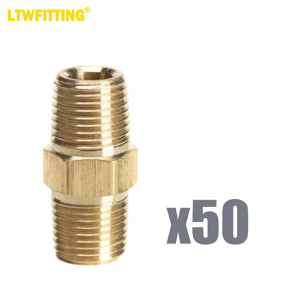 

LTWFITTING Brass Pipe Hex Nipple Fitting 1/8 x 1/8 Inch Male Pipe NPT MNPT MPT Air Fuel Water(Pack of 50)